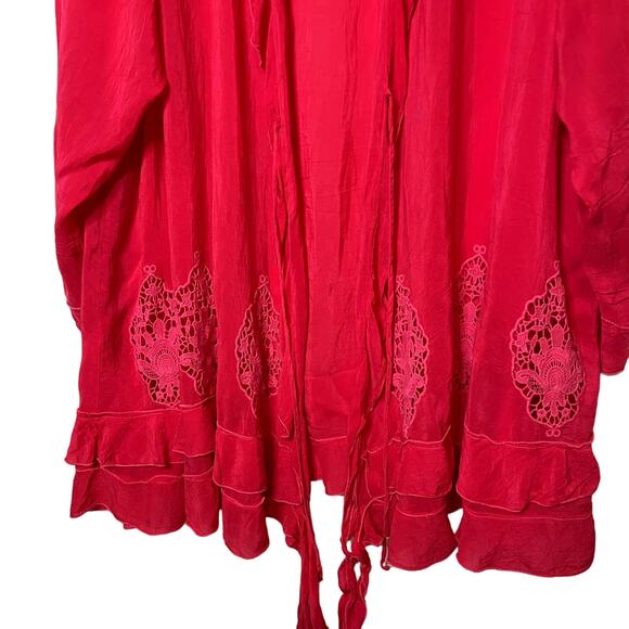 Johnny Was Womens Pink Crochet Detailed Kimono Cardigan Cupra Rayon Size 2X - Picture 2 of 7